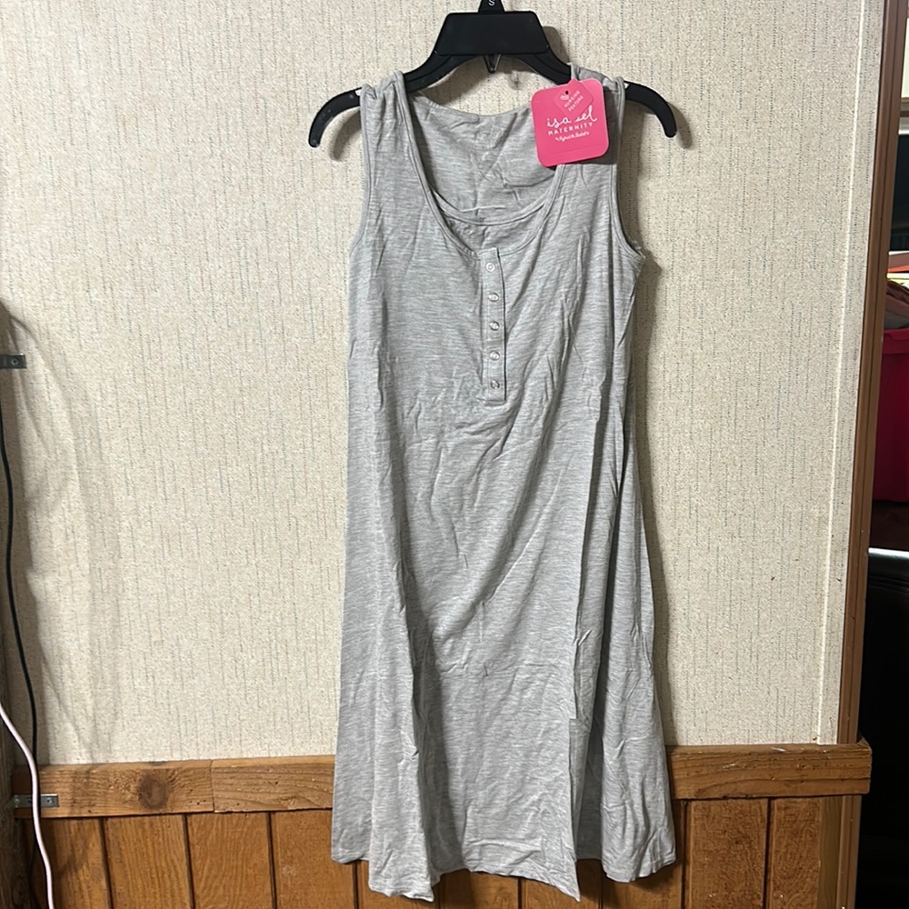 ISABEL MATERNITY BY INGRID & ISABEL NURSING HENLEY DRESS: GRAY: NWT: XS